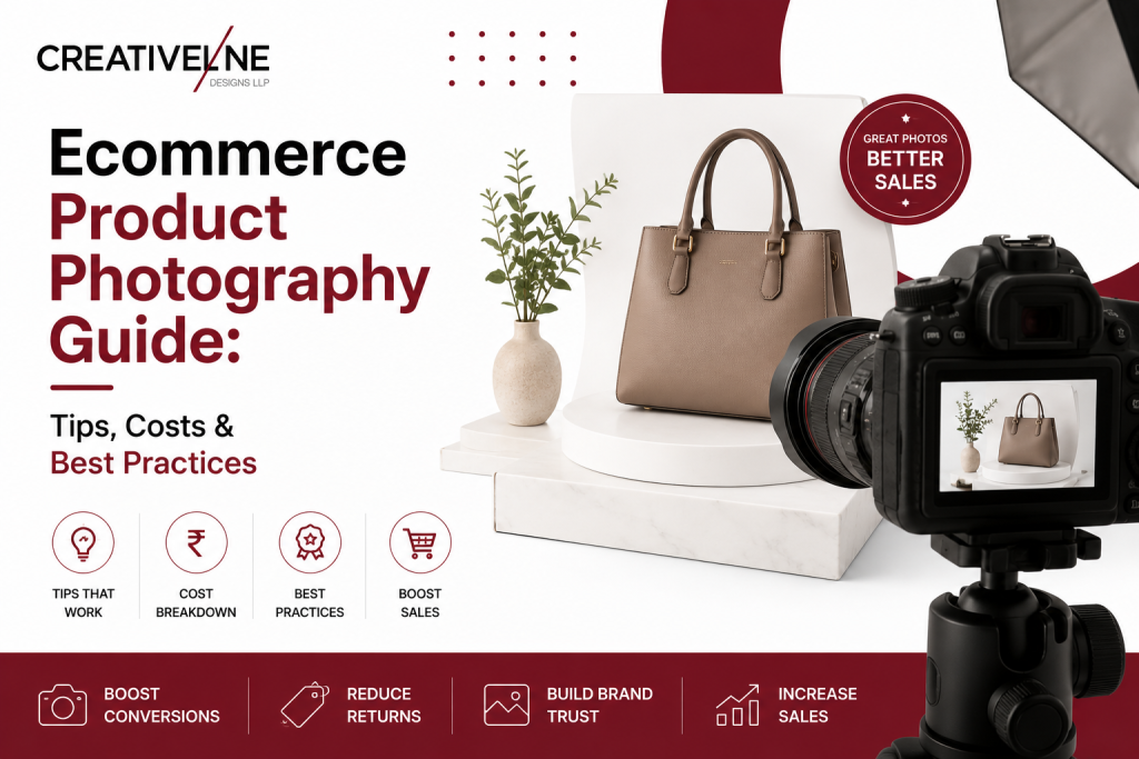 Ecommerce product photography setup showing white background, lifestyle and detail shots