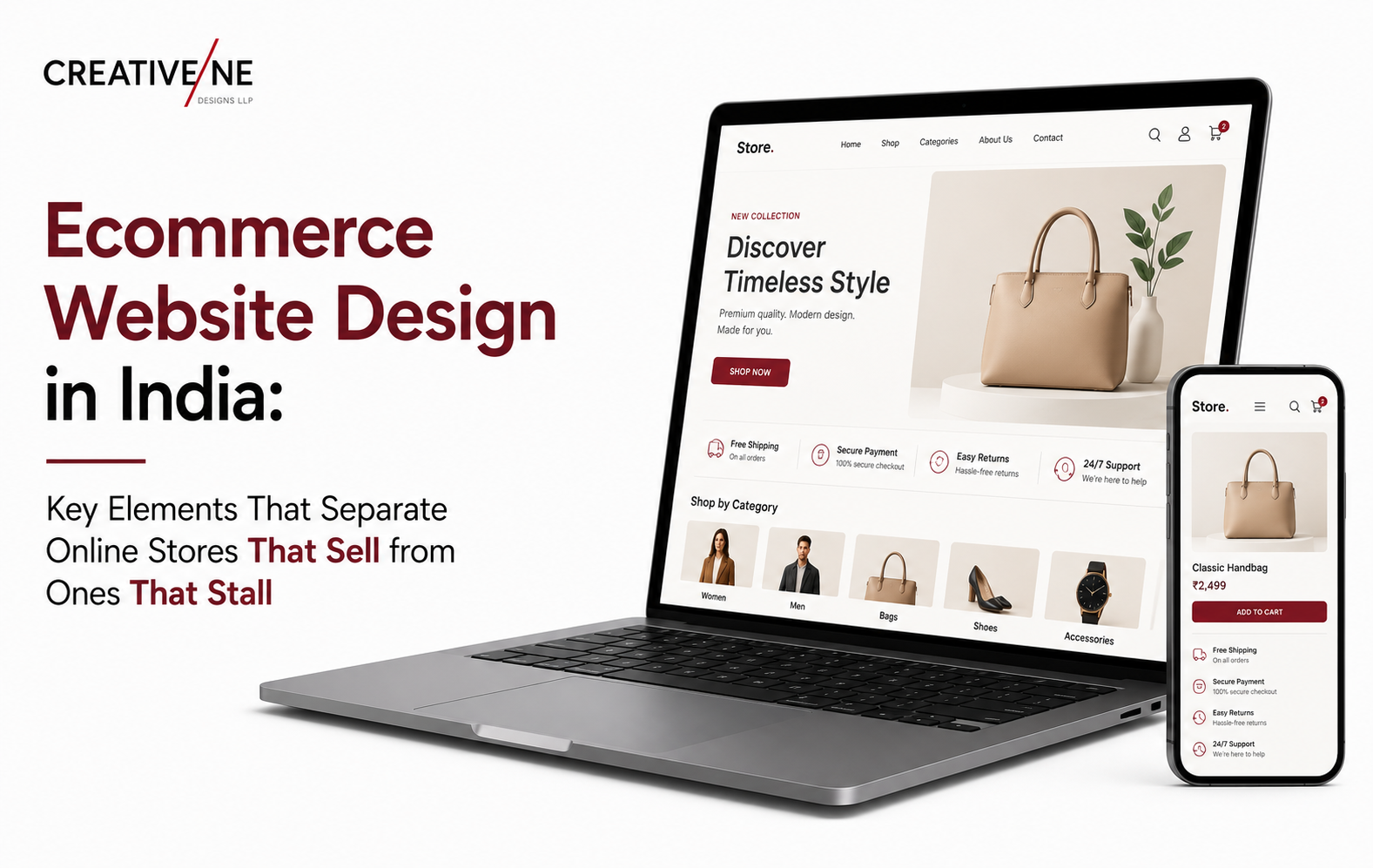 Ecommerce website design for Indian D2C brand showing mobile-first product page with clear CTA and trust signals