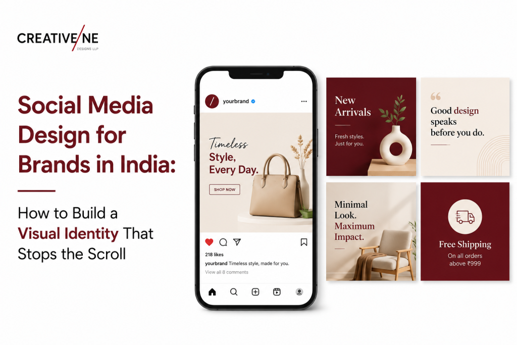 Social media design for Indian brand showing consistent visual identity across Instagram posts stories and Facebook content